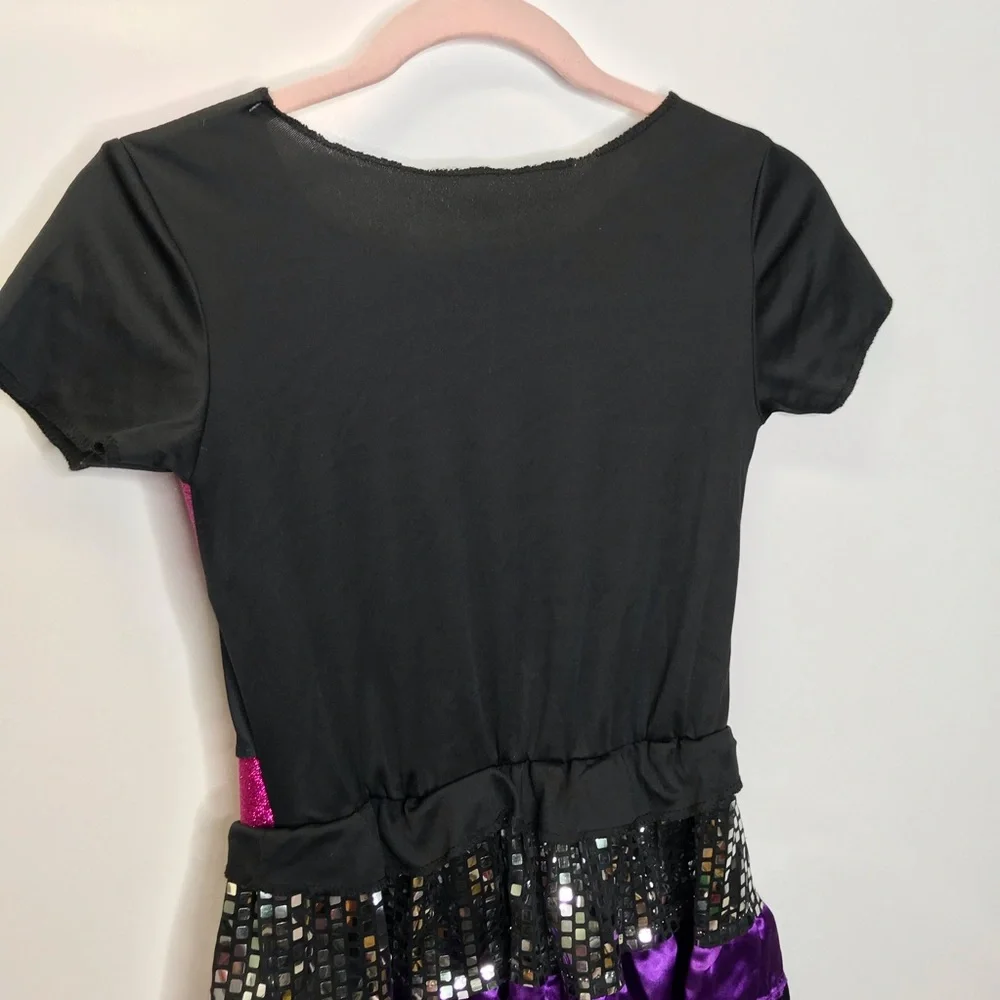 Rocker Girl dance costume dress black purple pink ruffles size small kids
